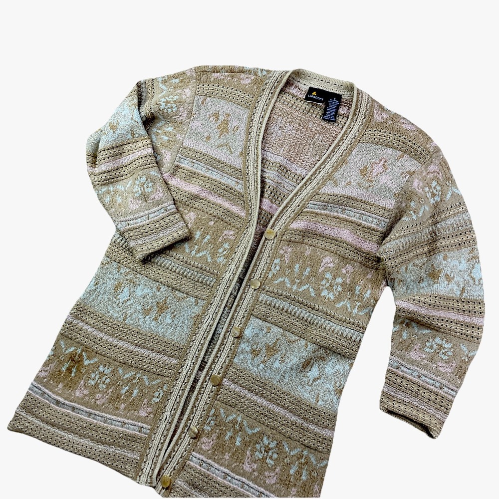 Lizsport Cardigan Sweater Womens S Metallic Gold Relaxed Knit 90s Y2K‎ Vintage